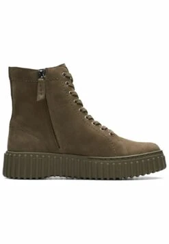 Clarks Enkellaarsjes Met Plateauzool - Dark Olive Nub -Clarks 830ef60dbf0c4cccb11c845ad4ac3a17